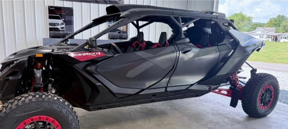 Can-Am Maverick R side-by-side wrapped in blacked-out vinyl at Black Label Tint