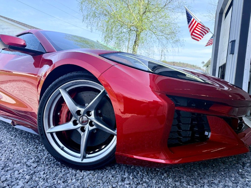 Red Corvette with paint protection film on the front at Black Label Tint